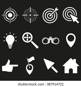  Aim  icons on black background for graphic design and Internet sites. Vector illustration.