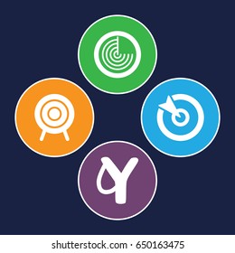 Aim icons set. set of 4 aim filled icons such as radar, target