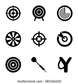 aim icons set. Set of 9 aim filled icons such as radar, target, dart, sniper target