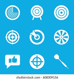 Aim icons set. set of 9 aim filled icons such as radar, target, dart