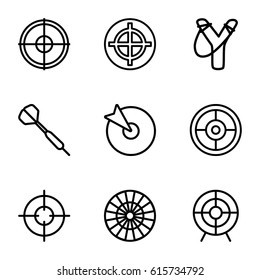 Aim icons set. set of 9 aim outline icons such as target, sniper target, dart