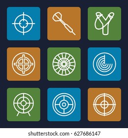 Aim icons set. set of 9 aim outline icons such as radar, target, sniper target, dart
