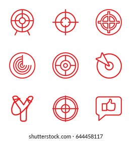 Aim icons set. set of 9 aim outline icons such as radar, target, sniper target, sligshot
