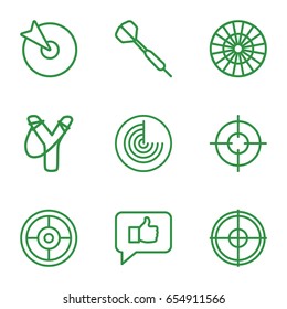 Aim icons set. set of 9 aim outline icons such as radar, sniper target, dart, sligshot, target