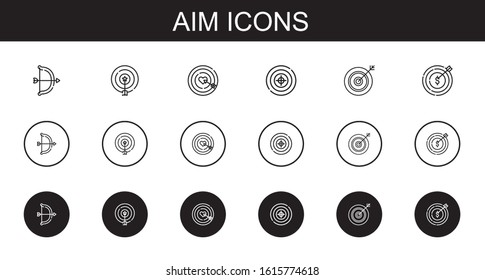aim icons set. Collection of aim with archery, target, dart board, darts. Editable and scalable aim icons.