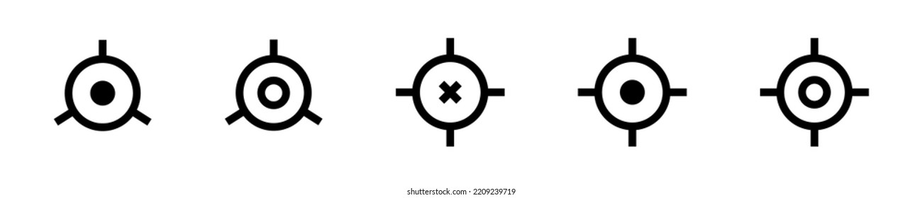 Aim Icons Set. Military Scope Icons. Crosshairs Collection. Aiming To Bullseye. EPS 10