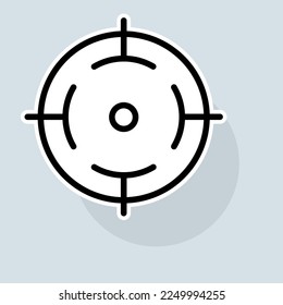 Zeilensymbol. Shooting, Ziel, Opfer, Optik, Zoom, Waffen, Kollimator, Krieg, gezielte Werbung. Werbekonzept. Vektoraufkleber-Zeilensymbol auf weißem Hintergrund