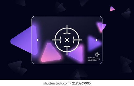 Icono de línea de destino. Público objetivo, foco, objetivo, analista, marketing, estrategia, planificación, trabajo en equipo, delegado. Concepto de negocio. Glasmorfismo. Icono de línea de vector para negocios y publicidad.