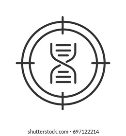 Aim on DNA chain linear icon. Genomic research thin line illustration. DNA sequencing contour symbol. Vector isolated outline drawing