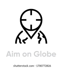 Icono de Objetivo global. Vector de línea editable. Ubicación estilizada del elemento punto en la forma de un visor de armas. Pictograma único.
