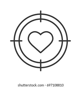 Apunta al icono lineal del corazón. Servicio de búsqueda de citas ilustración de línea delgada. Encontrar el amor. Símbolo de contorno de atención médica. Dibujo de contorno aislado de Vector