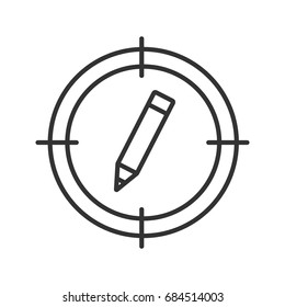 Aim on pencil linear icon. Thin line illustration. Copywriters, rewriters searching. Contour symbol. Vector isolated outline drawing