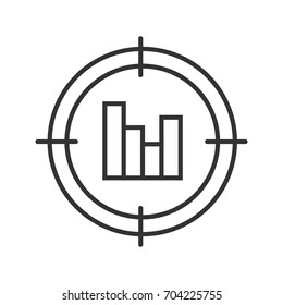 Aim on statistics diagram linear icon. Analyst searching thin line illustration. Finding and analyzing data. Contour symbol. Vector isolated outline drawing