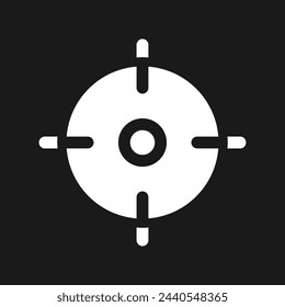 Icono de ui de glifo de modo oscuro de píxel de destino. Concéntrese en el objetivo empresarial. Diseño de interfaz de usuario. Símbolo de silueta blanca en espacio negro. Pictograma sólido para web, móvil. Ilustración aislada del vector