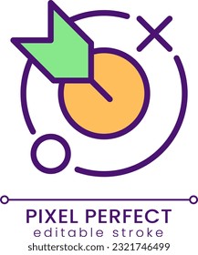 Aim pixel perfect RGB color icon. Business goals and targets. Corporate achievements. Success. Isolated vector illustration. Simple filled line drawing. Editable stroke. Poppins font used