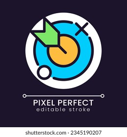 Aim pixel perfect RGB color icon for dark theme. Business goals and targets. Corporate achievements. Simple filled line drawing on night mode background. Editable stroke. Poppins font used