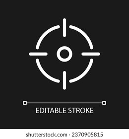 Aim pixel perfect white linear ui icon for dark theme. Focus on target. Corporate goals. Vector line pictogram. Isolated user interface symbol for night mode. Editable stroke. Poppins font used