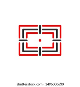 aim right on target outline flat icon. Single high quality outline logo symbol for web design or mobile app. Thin line sign design logo. Black and red icon pictogram isolated on white background