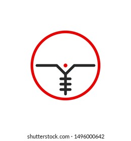 aim right on target outline flat icon. Single high quality outline logo symbol for web design or mobile app. Thin line sign design logo. Black and red icon pictogram isolated on white background