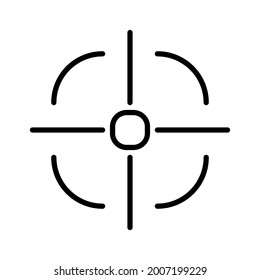 apuntar directamente sobre el icono plano del contorno de destino. Símbolo de logotipo de esquema único de alta calidad para diseño web o aplicación móvil. Logo de diseño de señas de línea delgada. Icono negro pictograma aislado en fondo blanco
