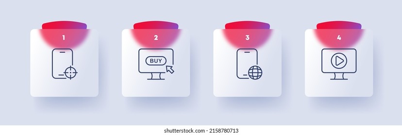 Aim set icon. Aiming, target audience, order, purchase, transaction, contactless payment. Buy concept. Glassmorphism style. Vector line icon for Business and Advertising