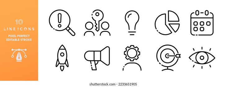 Aim set icon. Editable stroke. Sale of goods, target audience, income, business, online store, targeted advertising, world. Contextual advertising. Vector set line icon on white background