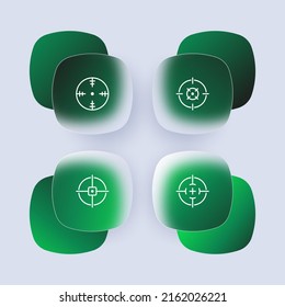Aim set icon. Optics, Sniper aim pointer, weapon military futuristic sights. Weapon targeting pointers, aiming mark. Advertising concept. Glassmorphism style. Vector line icon for Advertising