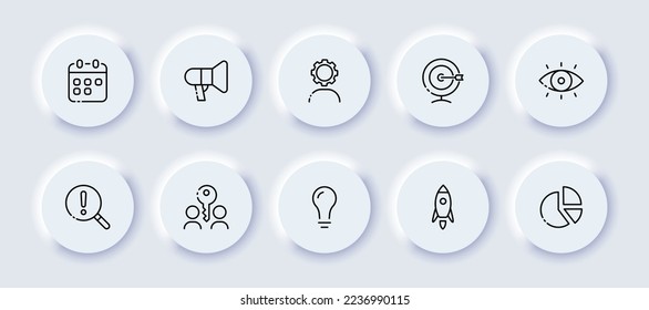 Aim set icon. Sale of goods, target audience, marketing, income, business, online store, targeted advertising, world. Contextual advertising. Neomorphism. Vector line icon for business