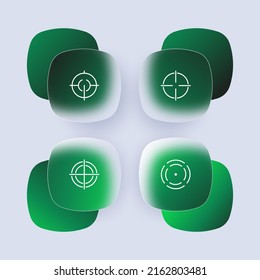 Aim set icon. Weapons, optics, zoom, tip, war, shooting, target audience, leveling, victim, targeted advertising. Advertising concept. Glassmorphism style. Vector line icon for Advertising