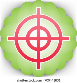 Aim sign. Vector. Pinkish icon with white contour on green background which similar to flower.