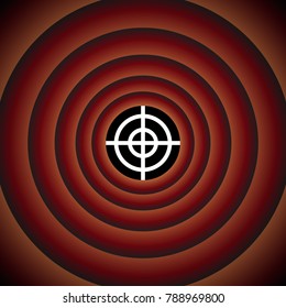 Aim sign. Vector. White icon on black circle in gradient rings.