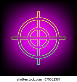 Aim sign. Vector. Yellow-green gradient linear icon on magenta light as background