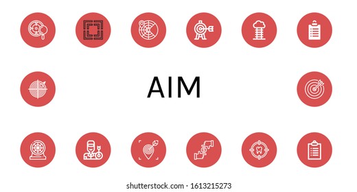 aim simple icons set. Contains such icons as Target, Focus, Radar, Goal, Goals, Darts, Archer, can be used for web, mobile and logo