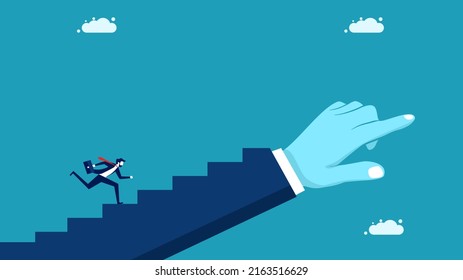 aim for success Businessman running with his index finger forward. Business Concept