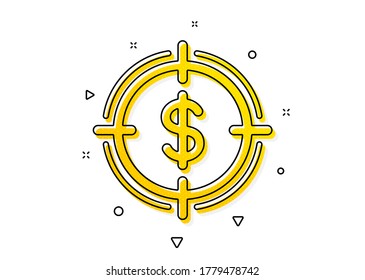 Símbolo de objetivo. Destino con el icono del dólar. Signo de efectivo o dinero. Patrón de círculos amarillos. Icono de Destino clásico en dólares. Elementos geométricos. Vector