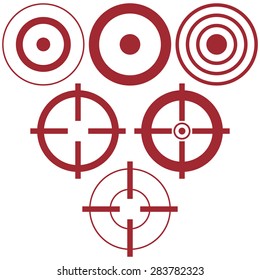 Aim and target collection, red on white background. Vector illustration