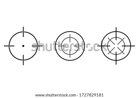 Aim or target cross symbol in circle. Illustration of weapon sign of sniper or sharpshooter. Aiming bullseye in flat design in outline style. Optical game weapon. Aim sight for hunting. Vector EPS 10