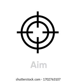 Icono de Destinos de destino. Vector de línea editable. Signo estilizado redondo, francotirador, arma, visión. Pictograma único.