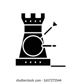 Icono negro de torre de objetivo, ilustración conceptual, símbolo plano vectorial, signo de glifo.