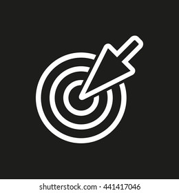 Aim vector icon. White illustration isolated on black background for graphic and web design.