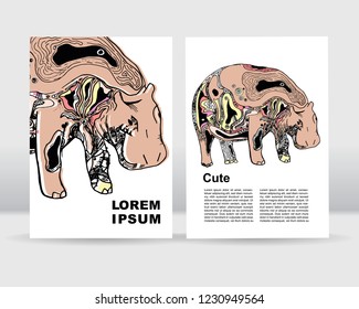 Aimal hippo background. It can be used for posters, cards, flyers, brochures, magazines and any kind of cover. EPS 10. Vector