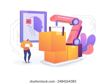 AI-Managed Robotics in Supply Chain abstract concept vector illustration. Supply Chain Management. AI-driven robotics order picking, packaging, and warehouse management. abstract metaphor.