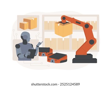 AI-Managed Robotics in Supply Chain abstract concept vector illustration. Supply Chain Management. AI-driven robotics order picking, packaging, and warehouse management. abstract metaphor.