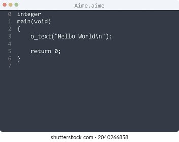 Aime language Hello World program sample in editor window