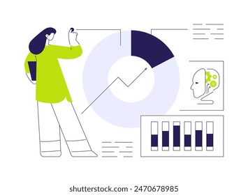 ILUSTRACIÓN VECTORIAL abstracta del concepto de éxito de la campaña medida por IA. Marketing y Publicidad. Pista de indicadores clave de rendimiento con análisis de IA. Metáfora abstracta de la Tecnología de IA.