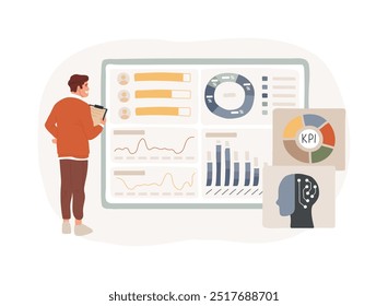 Ilustração vetorial do conceito abstrato de sucesso da campanha medido pela IA. Marketing e publicidade. Rastreie os principais indicadores de desempenho com a análise de IA. Melhoria de KPI AI Tecnologia metáfora abstrata.