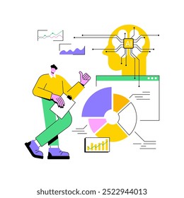 Ilustração vetorial do conceito abstrato de sucesso da campanha medido pela IA. Marketing e publicidade. Rastreie os principais indicadores de desempenho com a análise de IA. Melhoria de KPI AI Tecnologia metáfora abstrata.