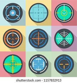 Aimed fire icons set. Flat set of 9 aimed fire vector icons for web isolated on white background