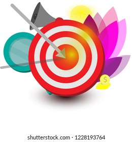 aiming, arrow in aim, business concept coaching, business aim, business goal, coaching, reading-class, loup, grey arrow, finance goal, isolated on white, stock vector illustration.