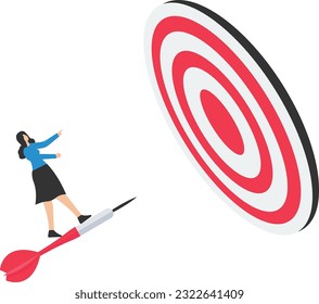 Aiming for a big goal, Challenge to achieve target, Success or accuracy, Ambition or determination to reach business target, Throwing huge darts, Aiming to hit dartboard bullseye

